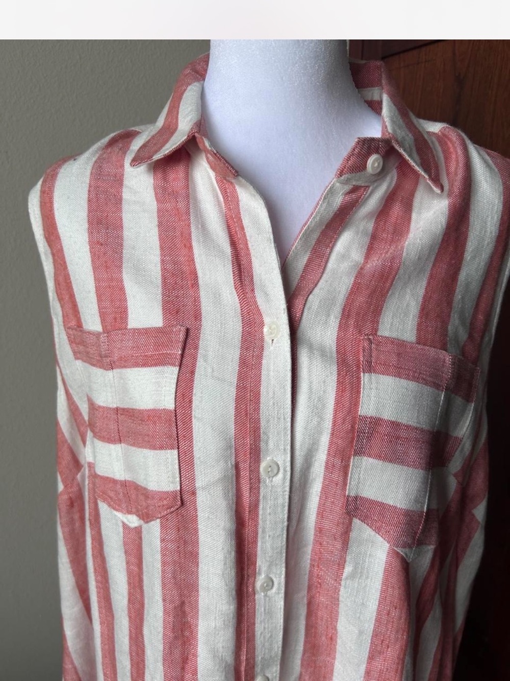 NWT Resort Hope & Harlow pink-orange and white striped button up dress Size 14 - Picture 3 of 7